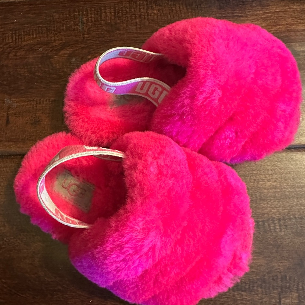 UGG Vibrant Pink Fluffy Slides